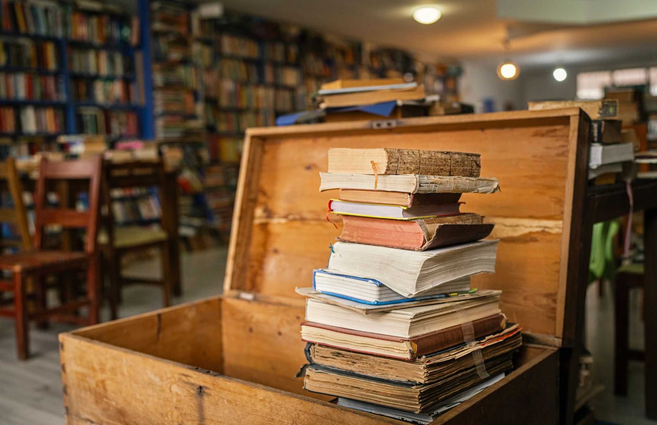 Vintage books in a library archive
